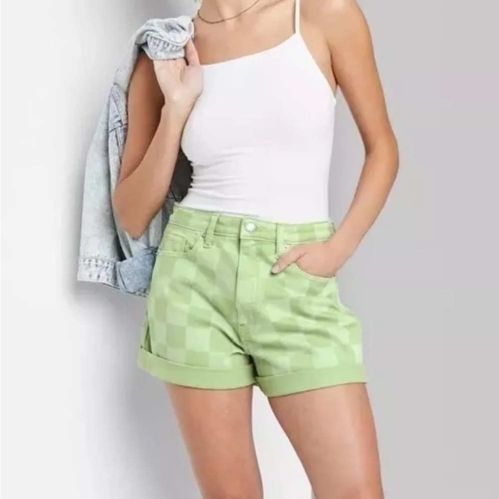 Women’s shorts Wild Fable Highest Rise Green Checkered Mom Shorts size 4 - Picture 2 of 10